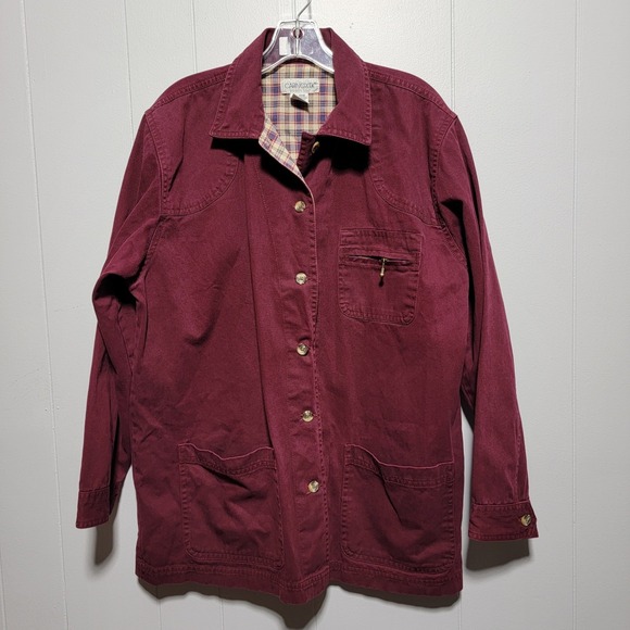 Cabin Creek Jackets & Blazers - Cabin Creek Burgundy‎ Plaid Lined Cotton Utility Jacket Women's XL